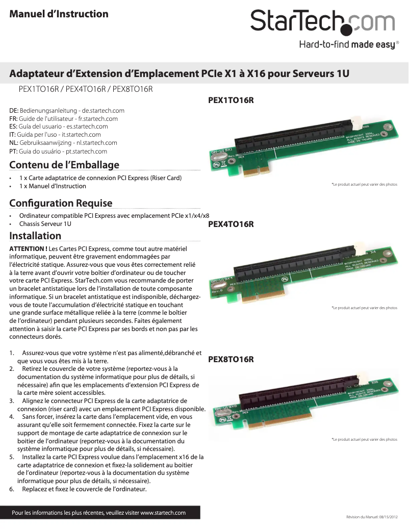 Page 1 de la notice Manuel utilisateur StarTech.com PEX4TO16R