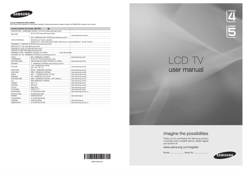 Page 1 de la notice Manuel utilisateur Samsung LE19B541C4