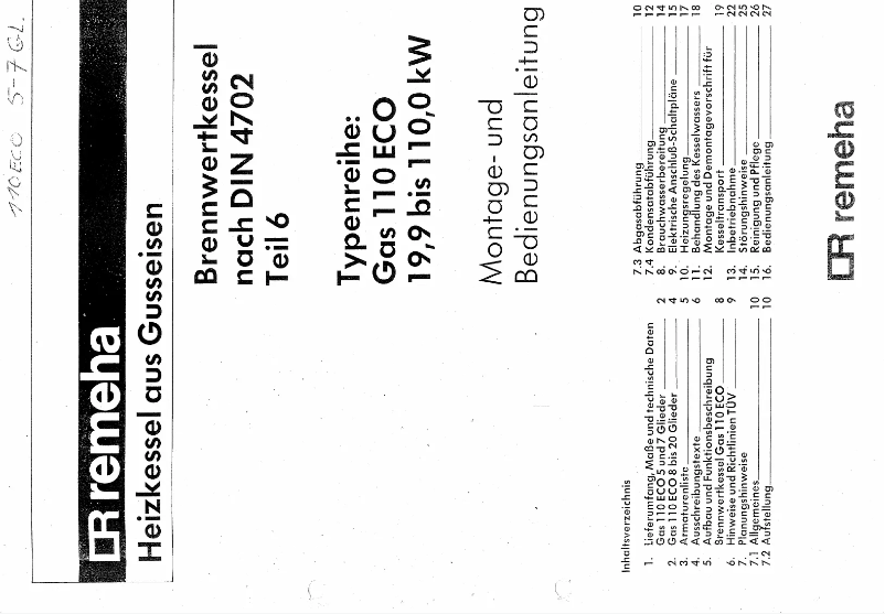 Page n°1 - Manuel utilisateur Remeha Gas 110 Eco