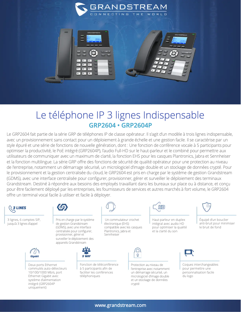 Page 1 de la notice Fiche technique Grandstream GRP2604(P)