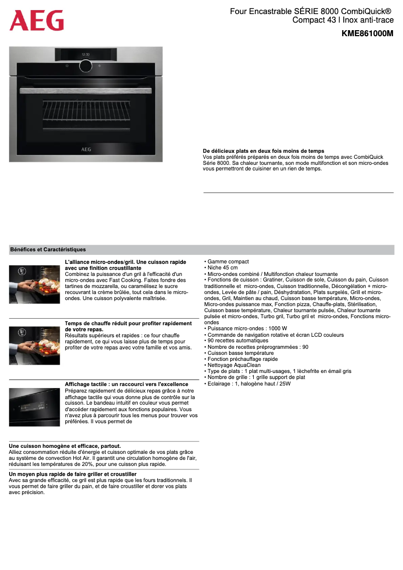 Page 1 de la notice Fiche technique AEG KME861000M