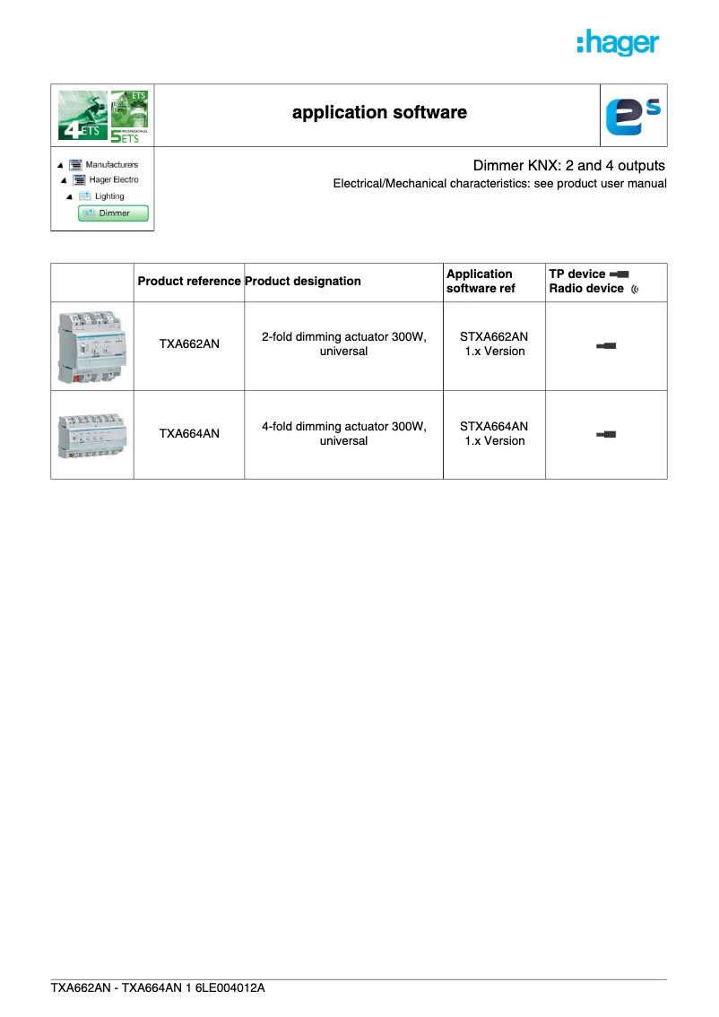 Page n°1 - Manuel utilisateur Hager TXA662AN
