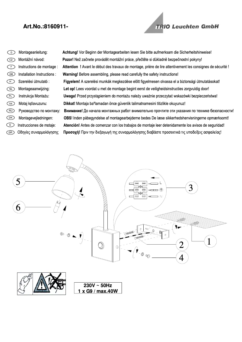 Page 1 de la notice Manuel utilisateur Trio Lighting Marlon 8160911-07
