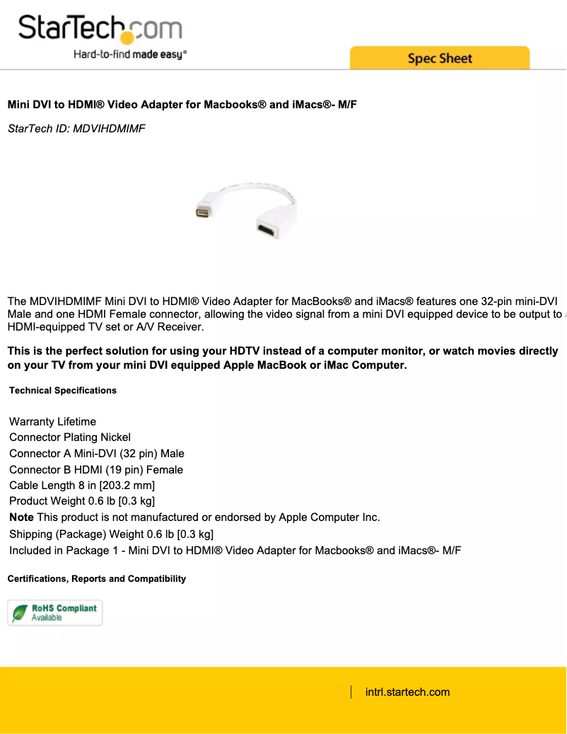 Image de la première page du manuel de l'appareil MDVIHDMIMF