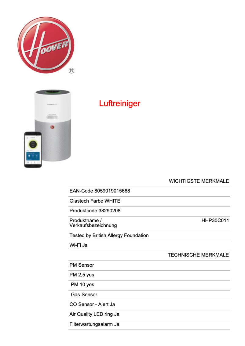 Image de la première page du manuel de l'appareil H-PURIFIER 300 HHP30C011
