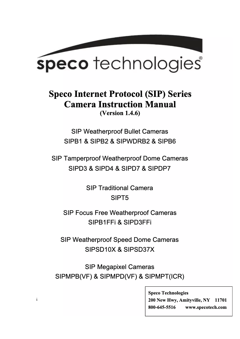 Page n°1 - Manuel utilisateur Speco Technologies Intensifier SIPT5