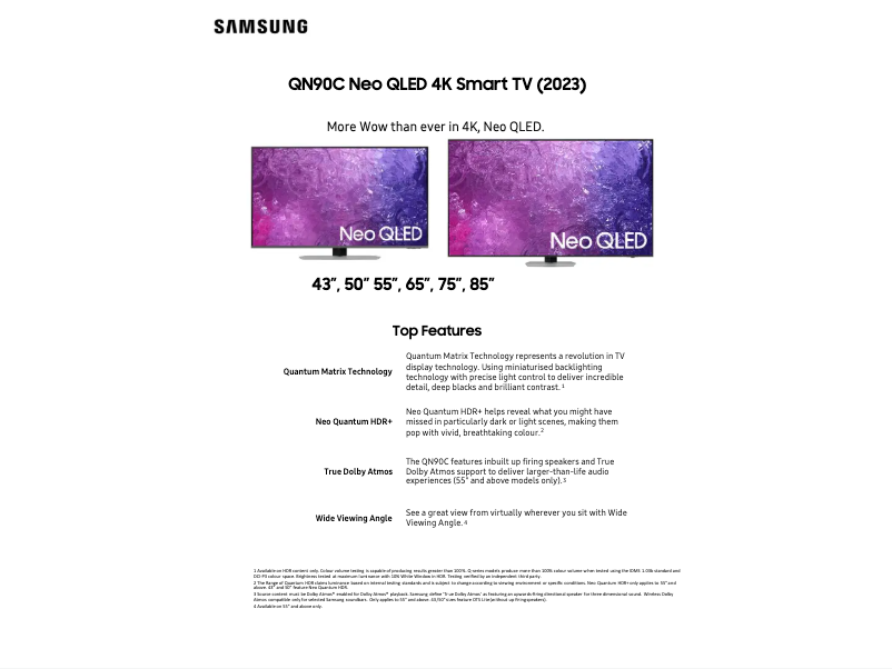 Page n°1 - Fiche technique Samsung QA85QN90CAW