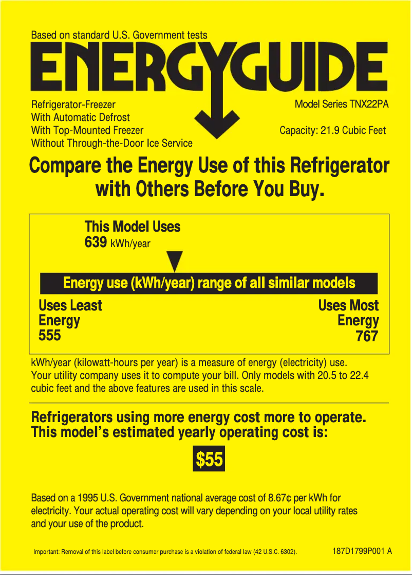 Página 1 del manual Etiqueta energética GE Profile Performance TNX22PACLBB