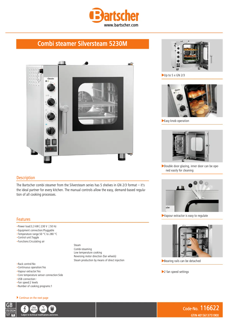 Page n°1 - Fiche technique Bartscher 116622
