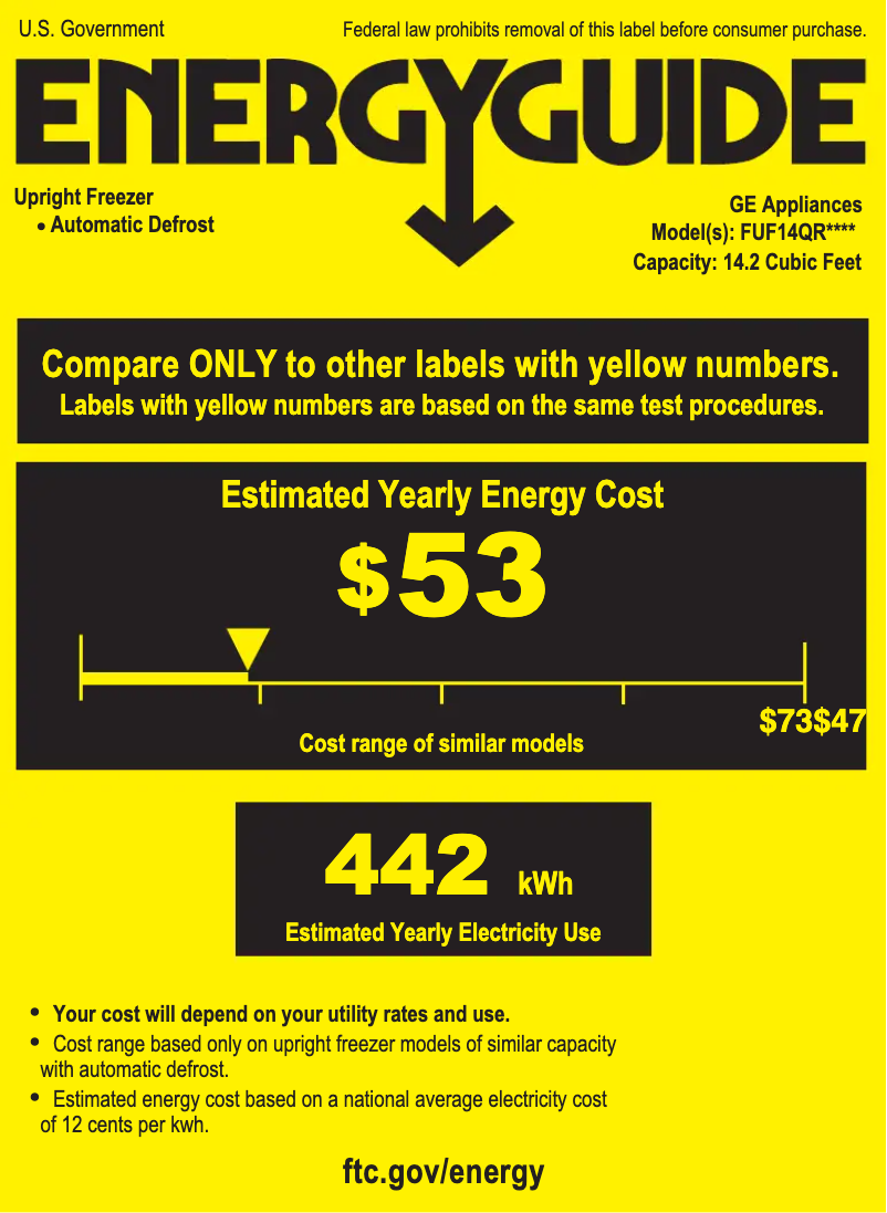 Page n°1 - Label énergétique GE FUF14QRRWW