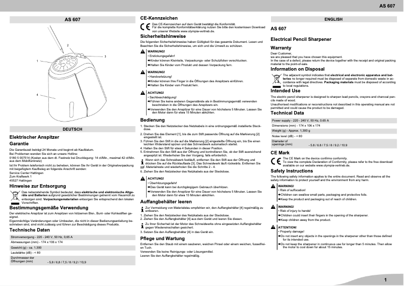 Image de la première page du manuel de l'appareil AS 607