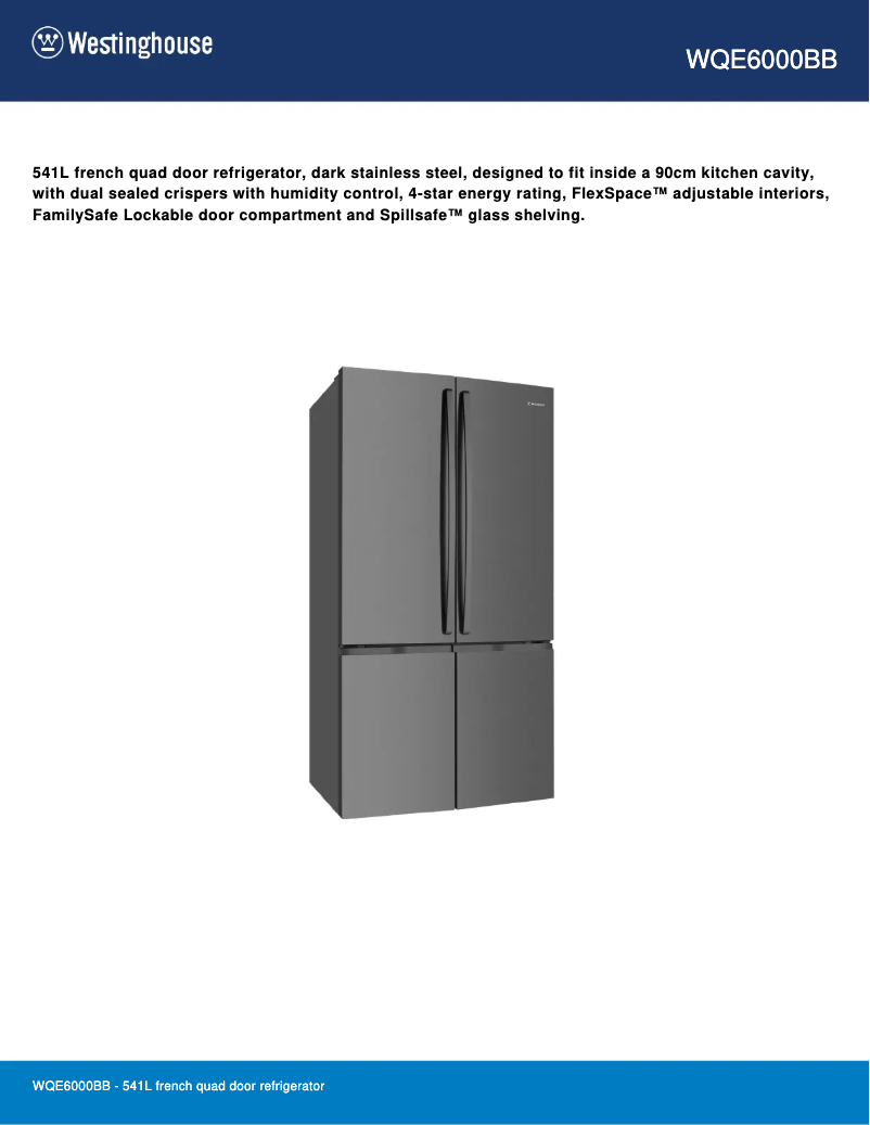 Page n°1 - Fiche technique Westinghouse WQE6000BB