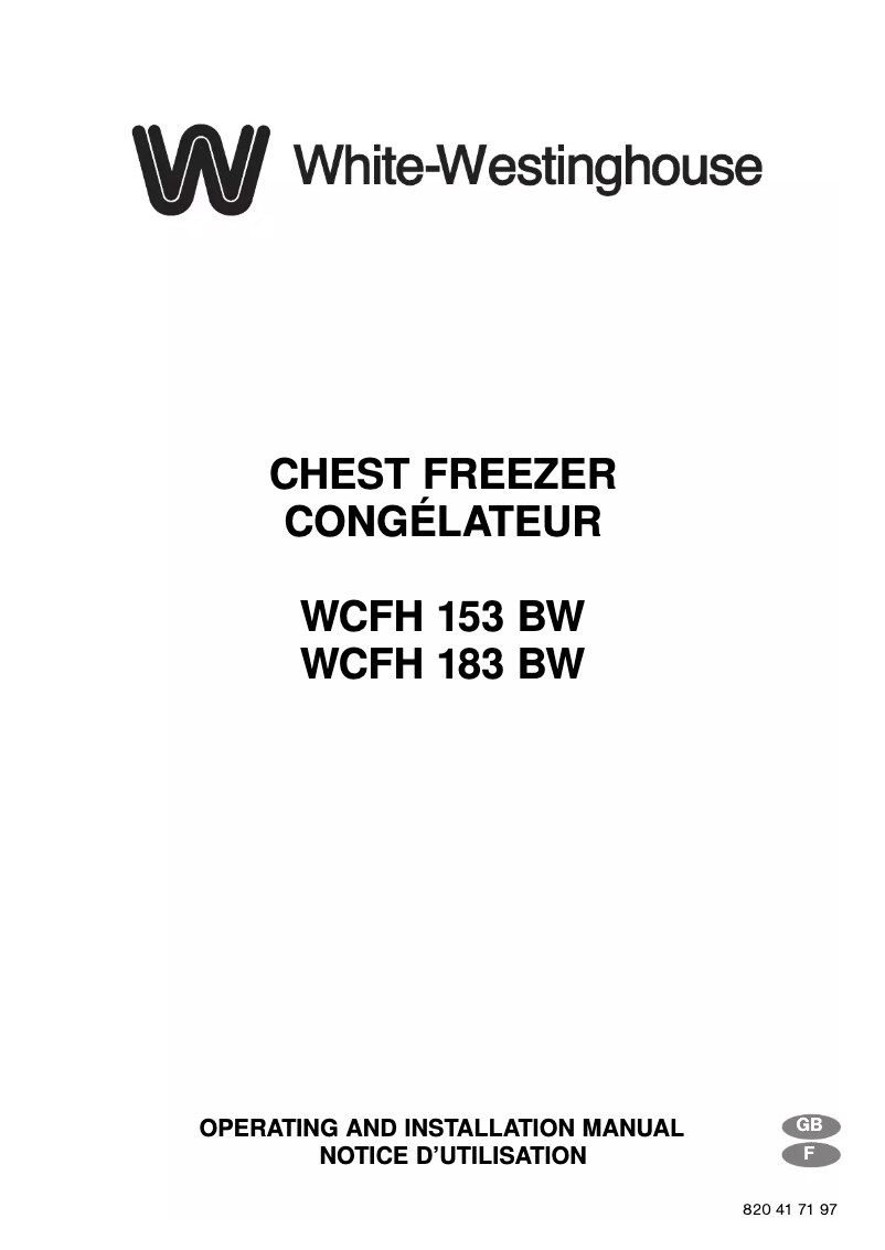 Page 1 de la notice Manuel utilisateur White-Westinghouse WCFH 183 BW