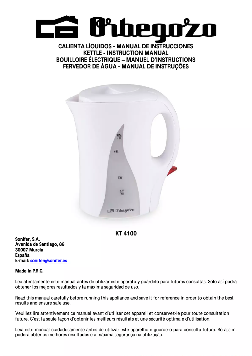 Page 1 de la notice Manuel utilisateur Orbegozo KT 4100