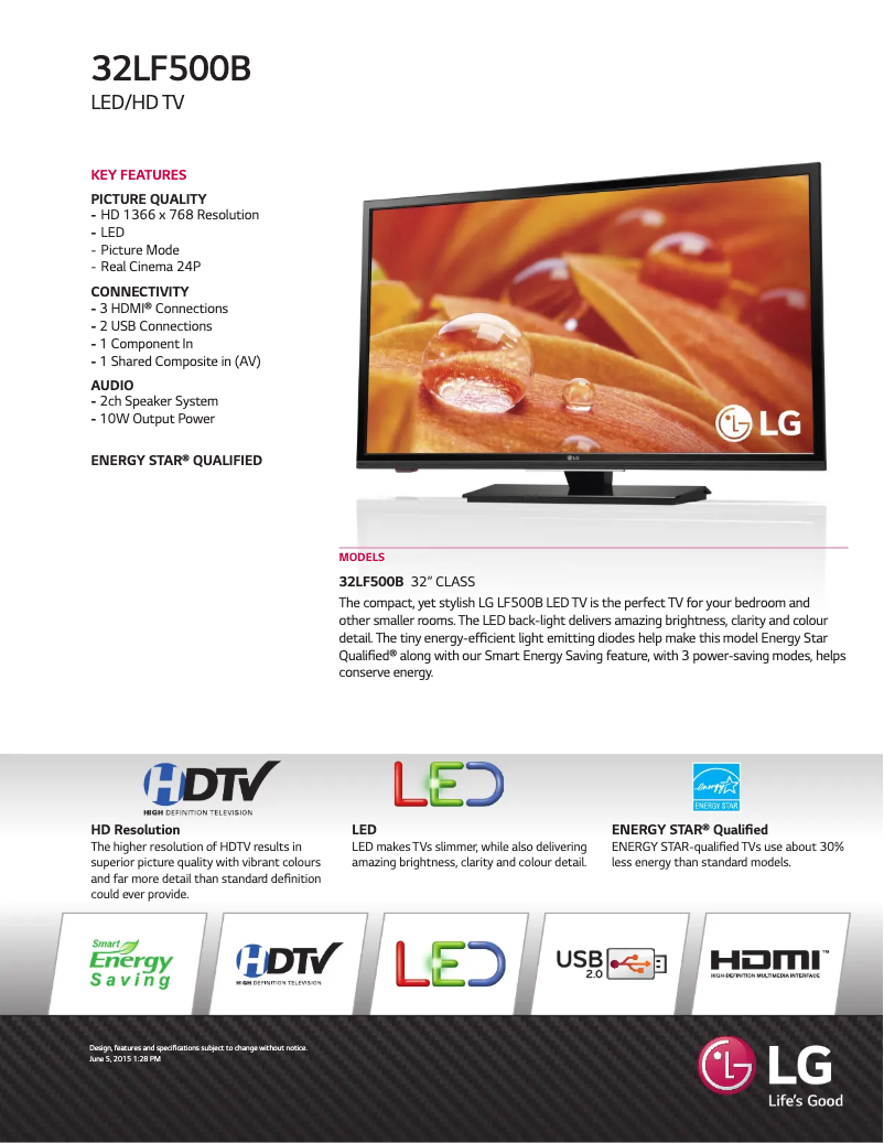 Página 1 del manual Ficha técnica LG 32LF500B