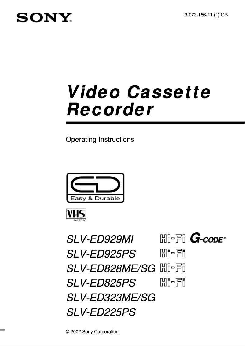 Page n°1 - Manuel utilisateur Sony SLV-ED929MI