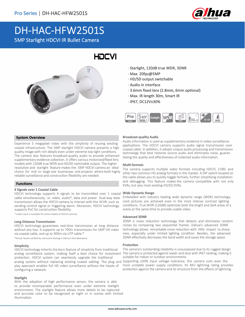 Image de la première page du manuel de l'appareil HAC-HFW2501S