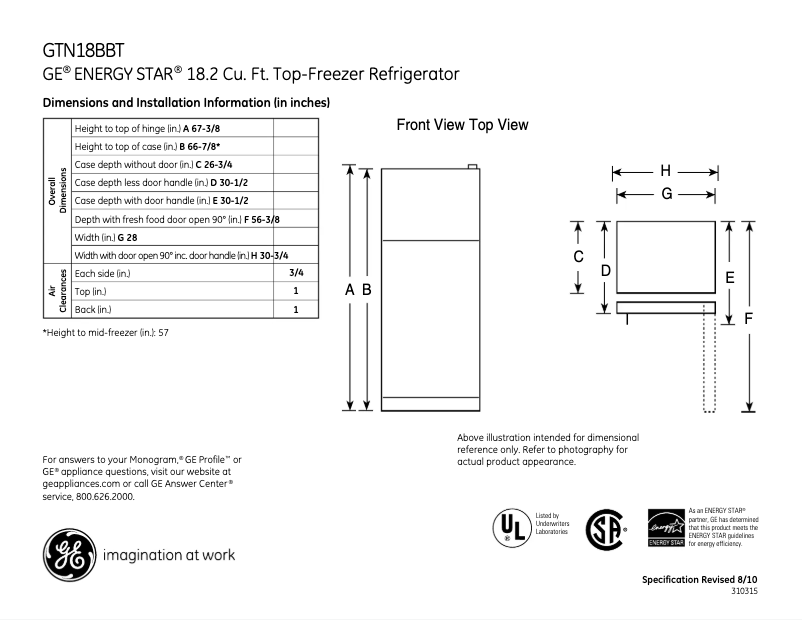 Image de la première page du manuel de l'appareil GTN18BBTWW