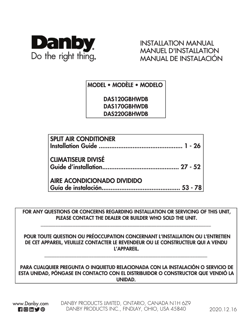 Page n°1 - Manuel utilisateur Danby DAS120GBHWDB
