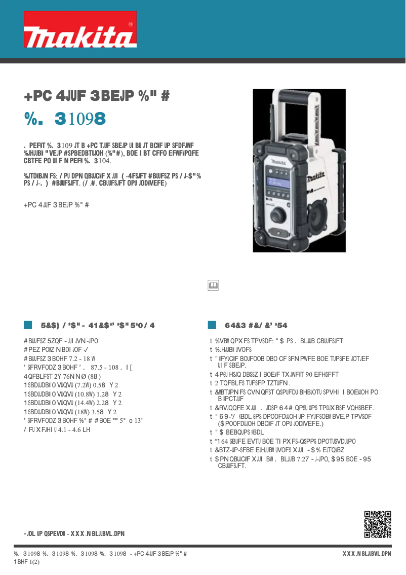 Page 1 de la notice Fiche technique Makita DMR109W