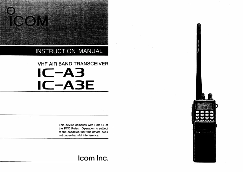 Page n°1 - Manuel utilisateur ICOM IC-A3