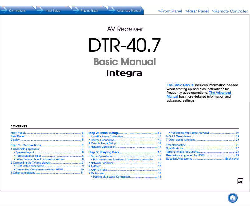 Page n°1 - Manuel utilisateur Integra DTR-40.7