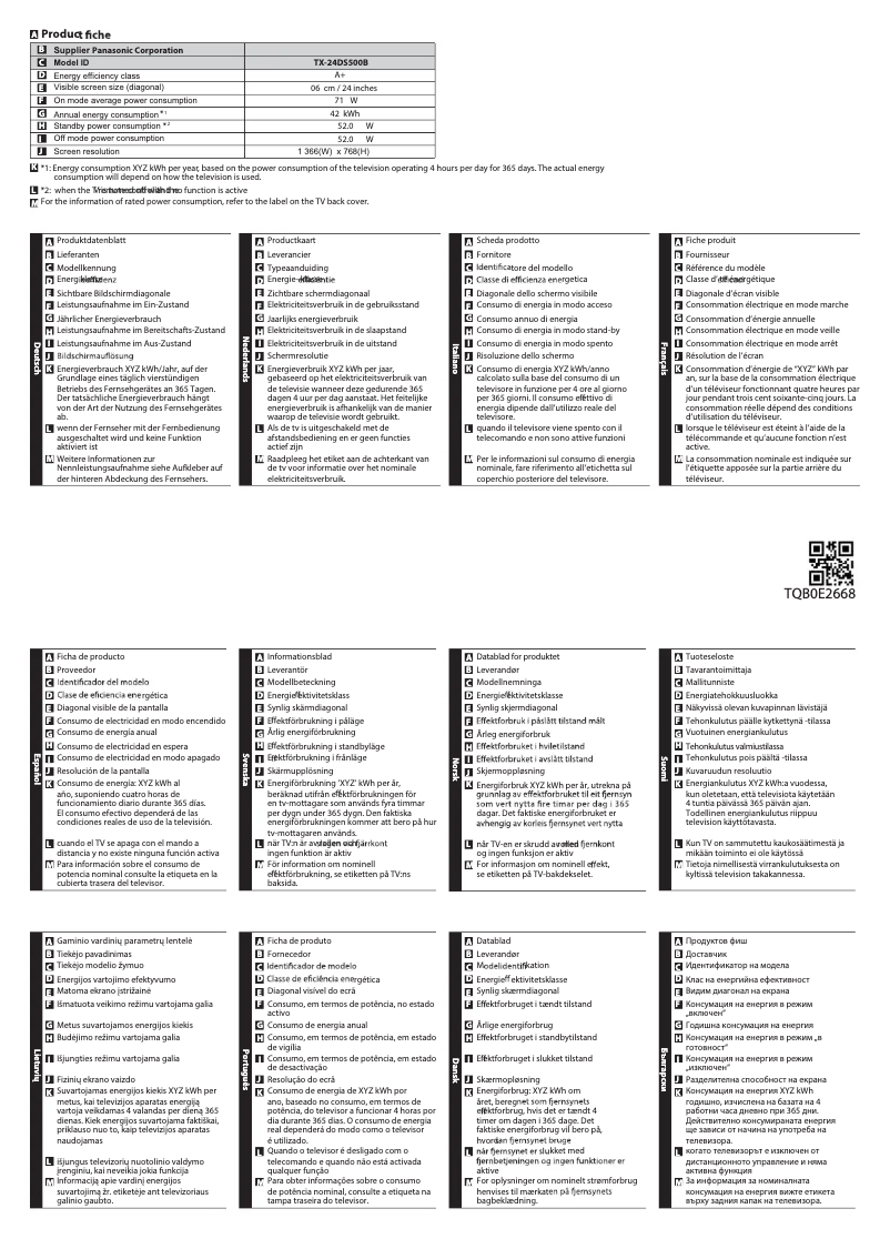 Image de la première page du manuel de l'appareil Viera TX-24DS500B