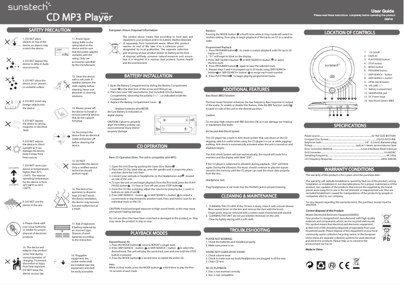 Image de la première page du manuel de l'appareil CDP10