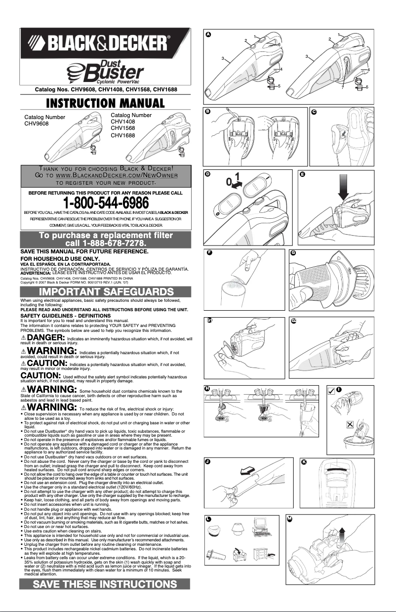 Page 1 de la notice Manuel utilisateur Black & Decker Dustbuster CHV1568