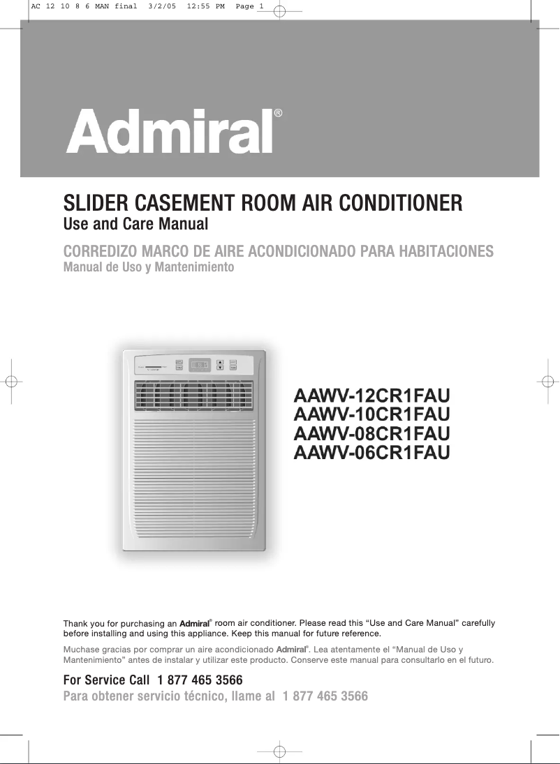 Image de la première page du manuel de l'appareil AAWV-12CR1FAU