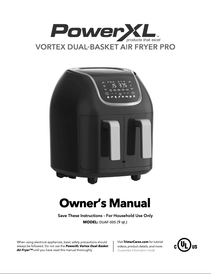 Page n°1 - Manuel utilisateur PowerXL Vortex Dual Basket Air Fryer Pro DUAF-005