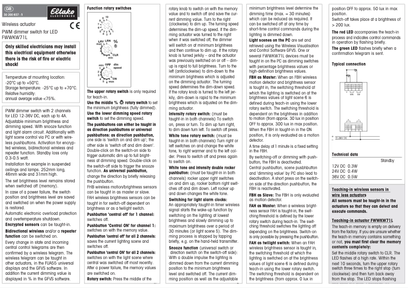 Page n°1 - Manuel utilisateur Eltako FWWKW71L