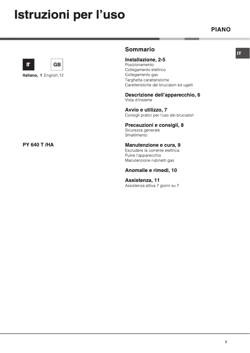 Page 1 de la notice Manuel utilisateur Hotpoint Ariston PY 640 T (IX)/HA