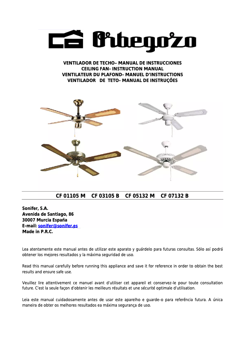 Page n°1 - Manuel utilisateur Orbegozo CF 05132 M