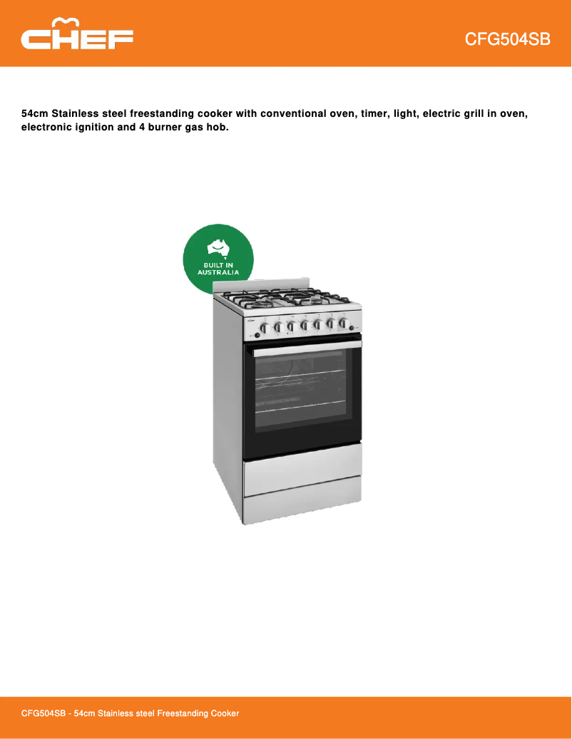 Página 1 del manual Ficha técnica Chef CFG504SB