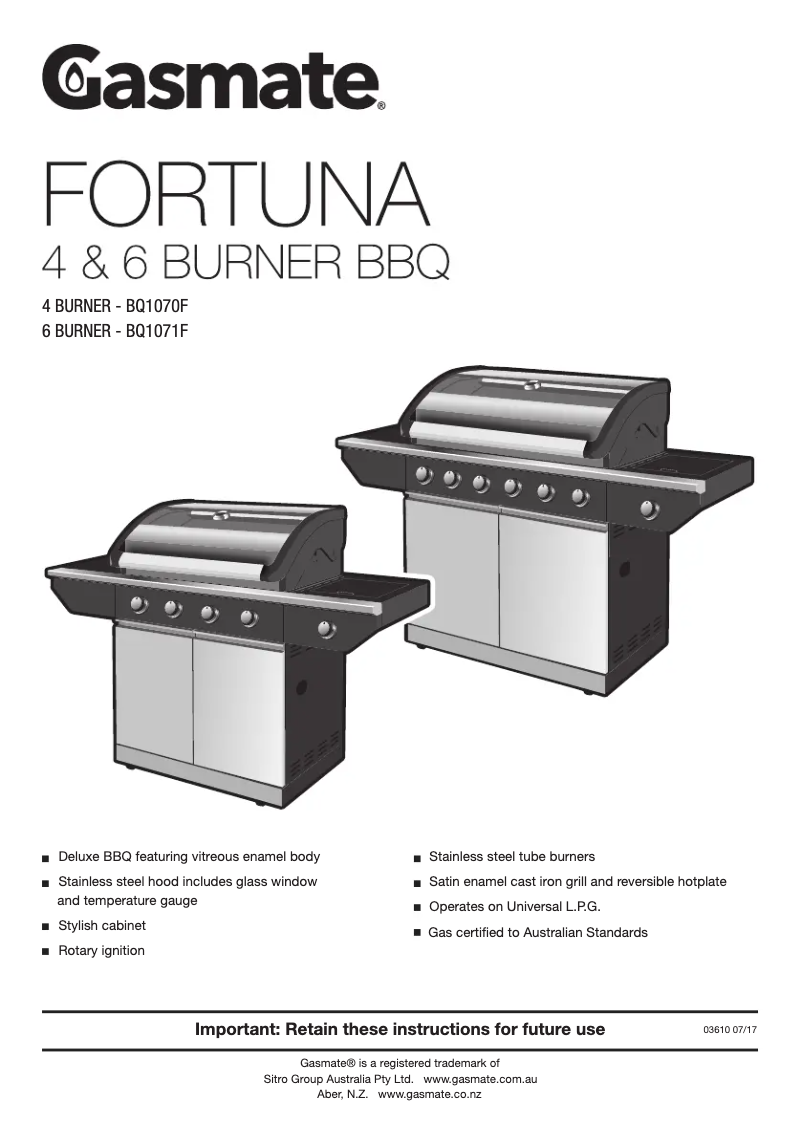 Page n°1 - Manuel utilisateur Gasmate Fortuna BQ1071F