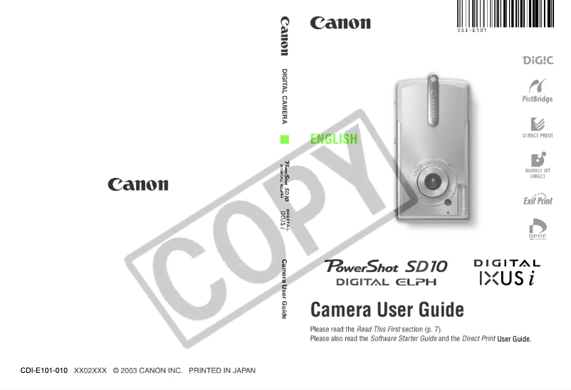 Page 1 de la notice Manuel utilisateur Canon IXUS i