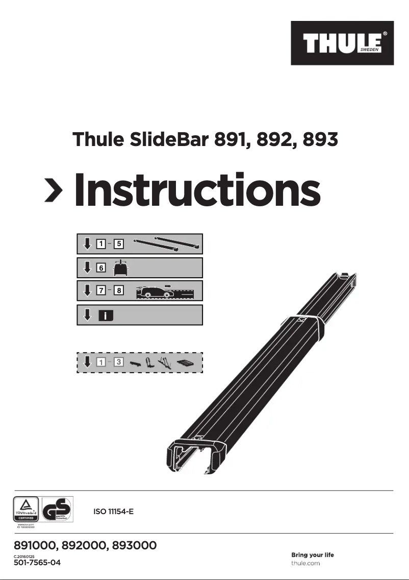 Page 1 de la notice Manuel utilisateur Thule SlideBar 893
