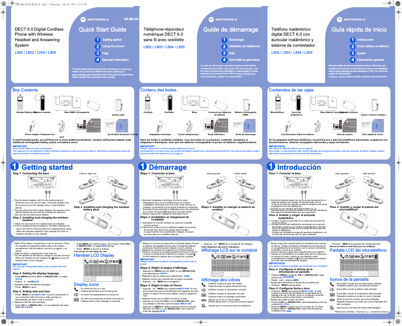 Page 1 de la notice Manuel utilisateur Motorola L905