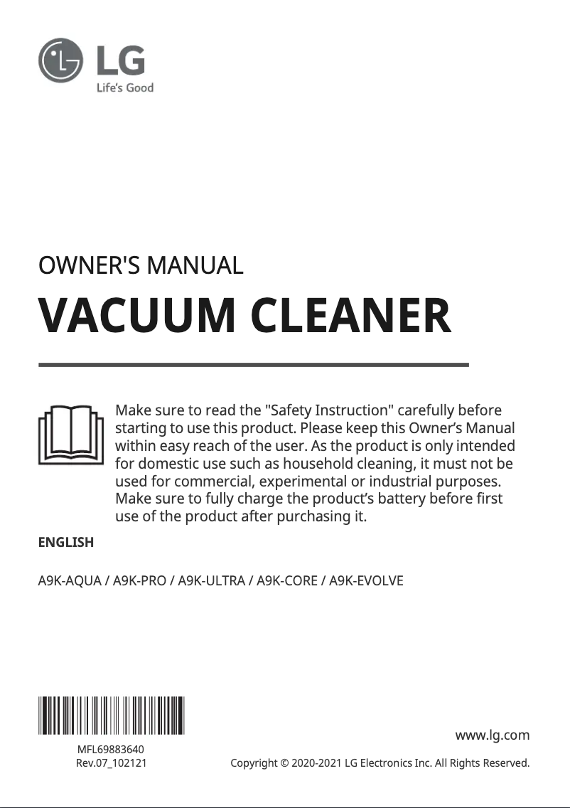 Page 1 de la notice Manuel utilisateur LG CordZero A9K-ULTRA