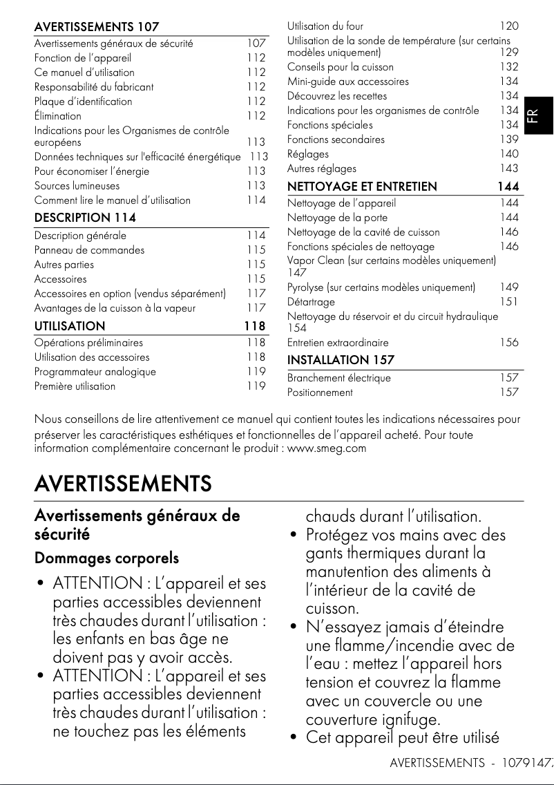 Page 1 de la notice Manuel utilisateur Smeg SO6102S3PB3