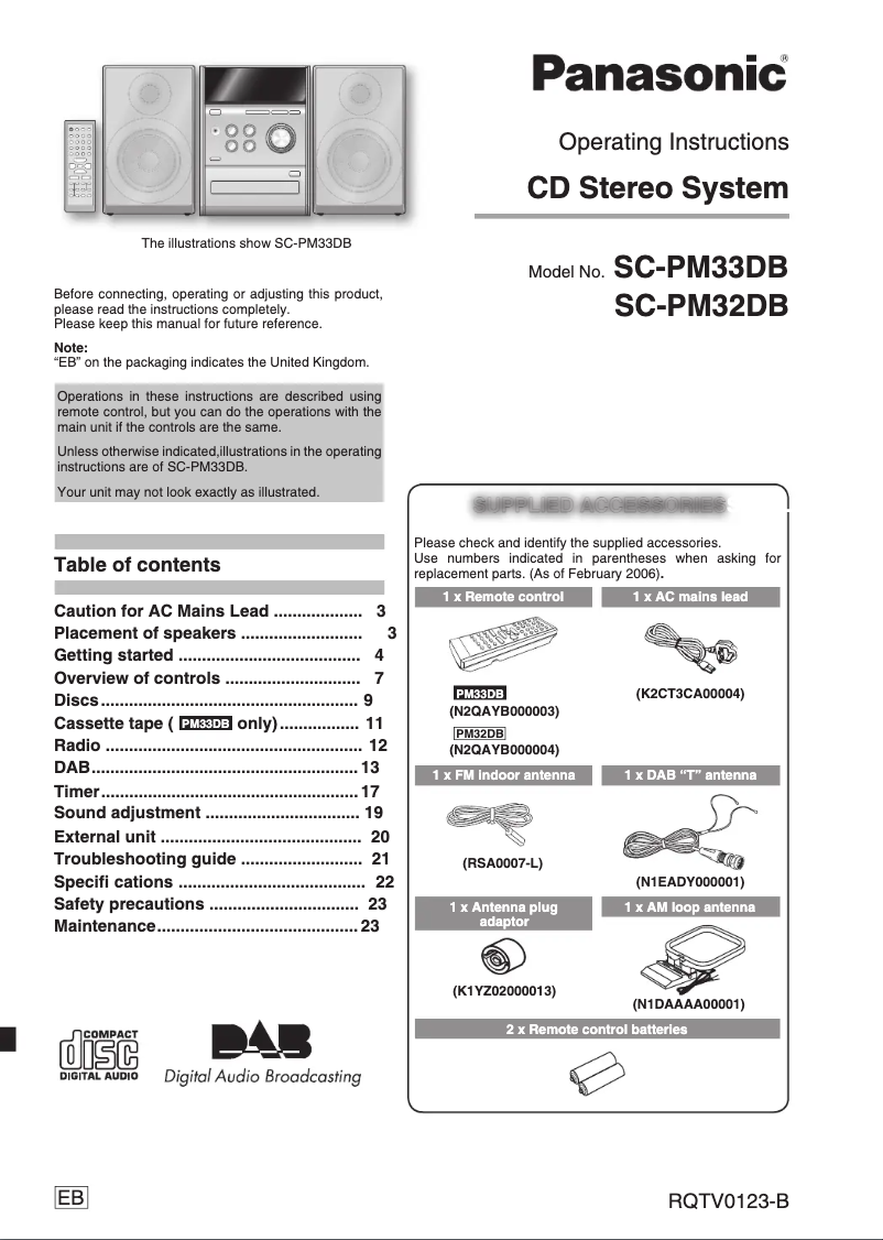 Page n°1 - Manuel utilisateur Panasonic SC-PM33DB