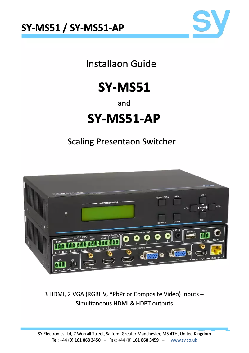 Page n°1 - Manuel utilisateur SY Electronics SY-MS51