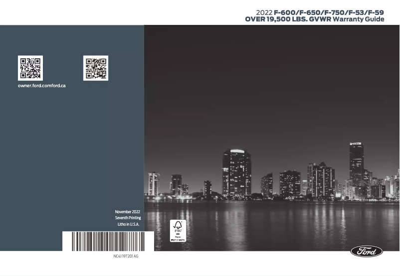 Page 1 de la notice Informations de garantie Ford F-600 (2022)