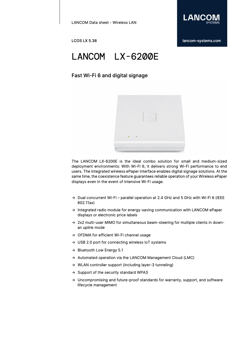 Page n°1 - Fiche technique Lancom LX-6200E
