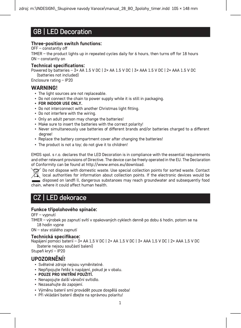 Page 1 de la notice Manuel utilisateur Emos DCAW07