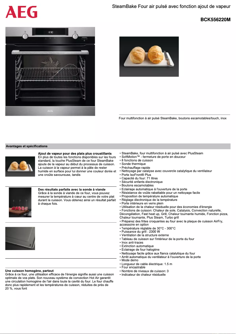 Página 1 del manual Ficha técnica AEG BCK556220M