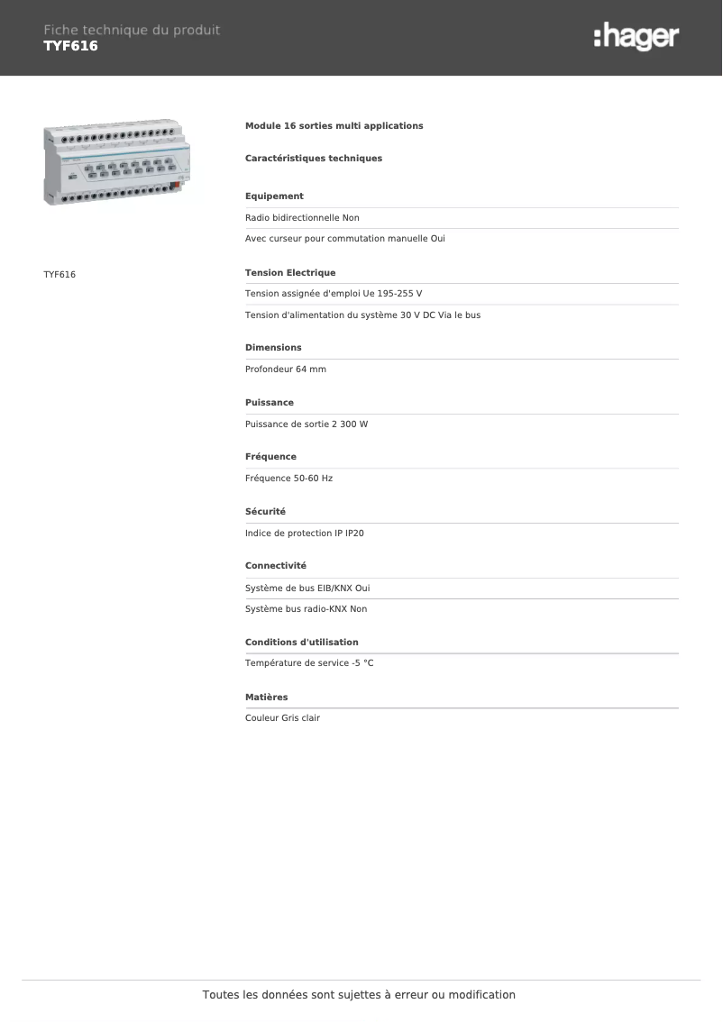 Image de la première page du manuel de l'appareil TYF616