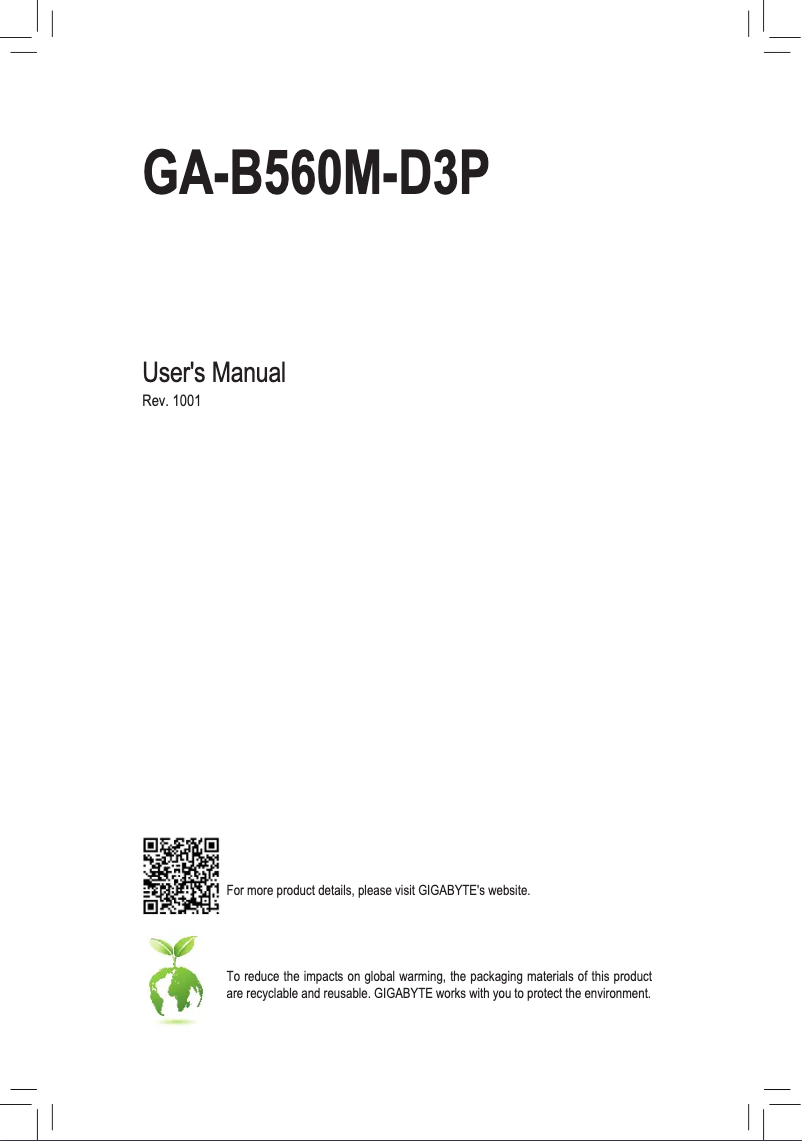 Page n°1 - Manuel utilisateur Gigabyte GA-B560M-D3P