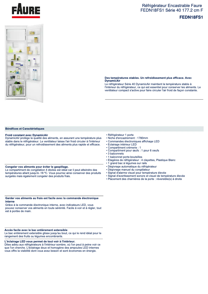 Page 1 de la notice Fiche technique Faure FEDN18FS1